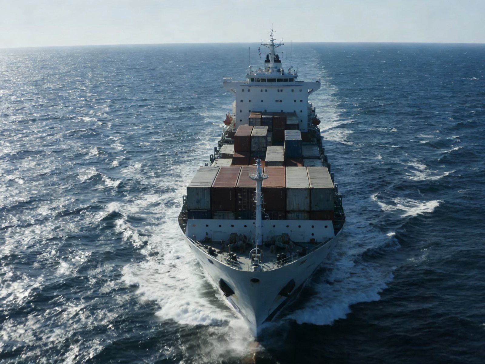 Navio porta-contêineres transportando exportações chinesas em alto-mar
